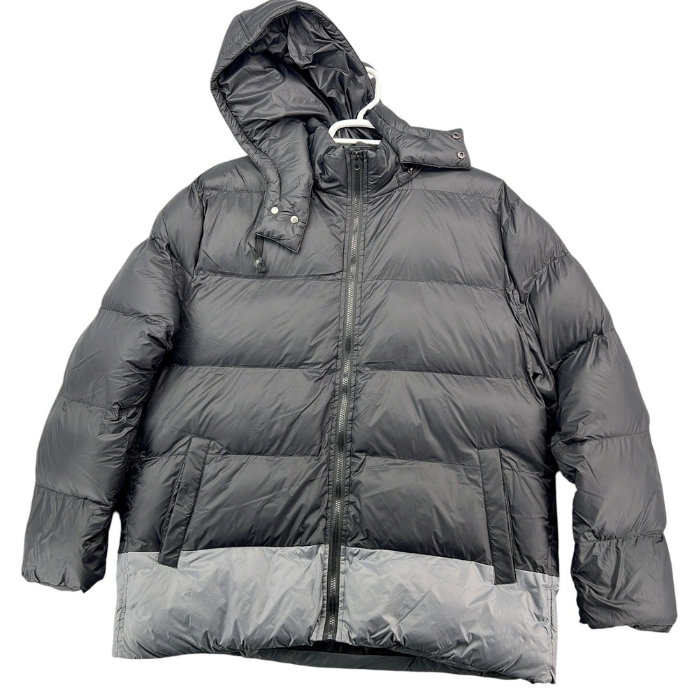 Climate Concepts Puffer Jacket Men XL Black Grey Hooded Quilted Full Zip Coat
